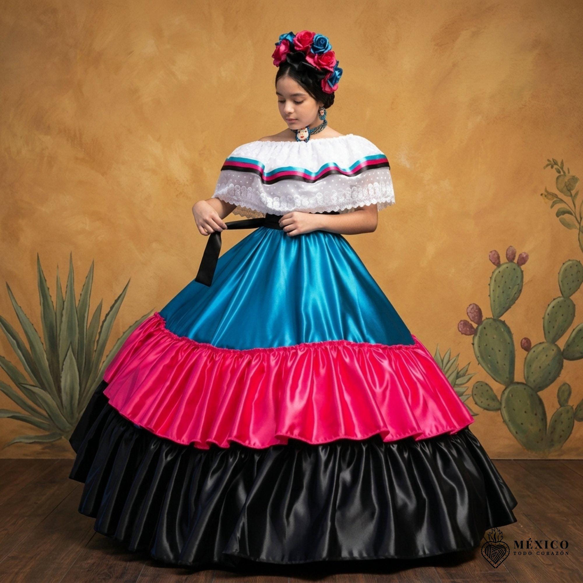 mexican traditional dress women Chiapaneco Doble Ruedo Floral Embroidered Dress- Vestido Mexicano Bordado Floral Handcrafted in Mexico with great care Traditional Mexican Dress Fiesta Attire