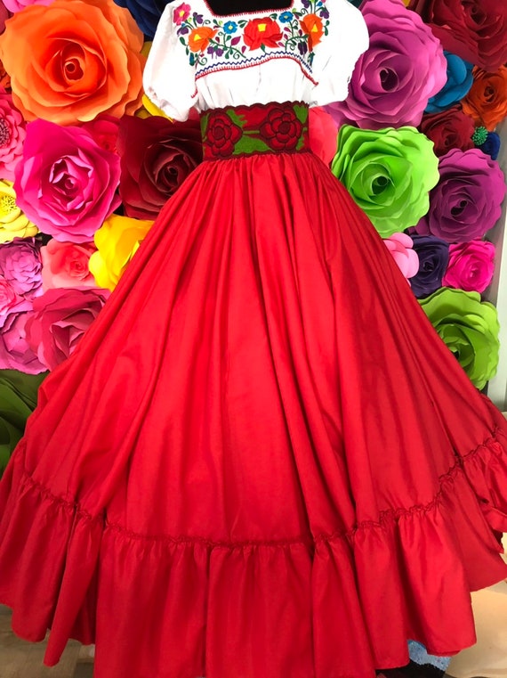 Falda doble roja mexicana Fiesta temática mexicana boho - Etsy México