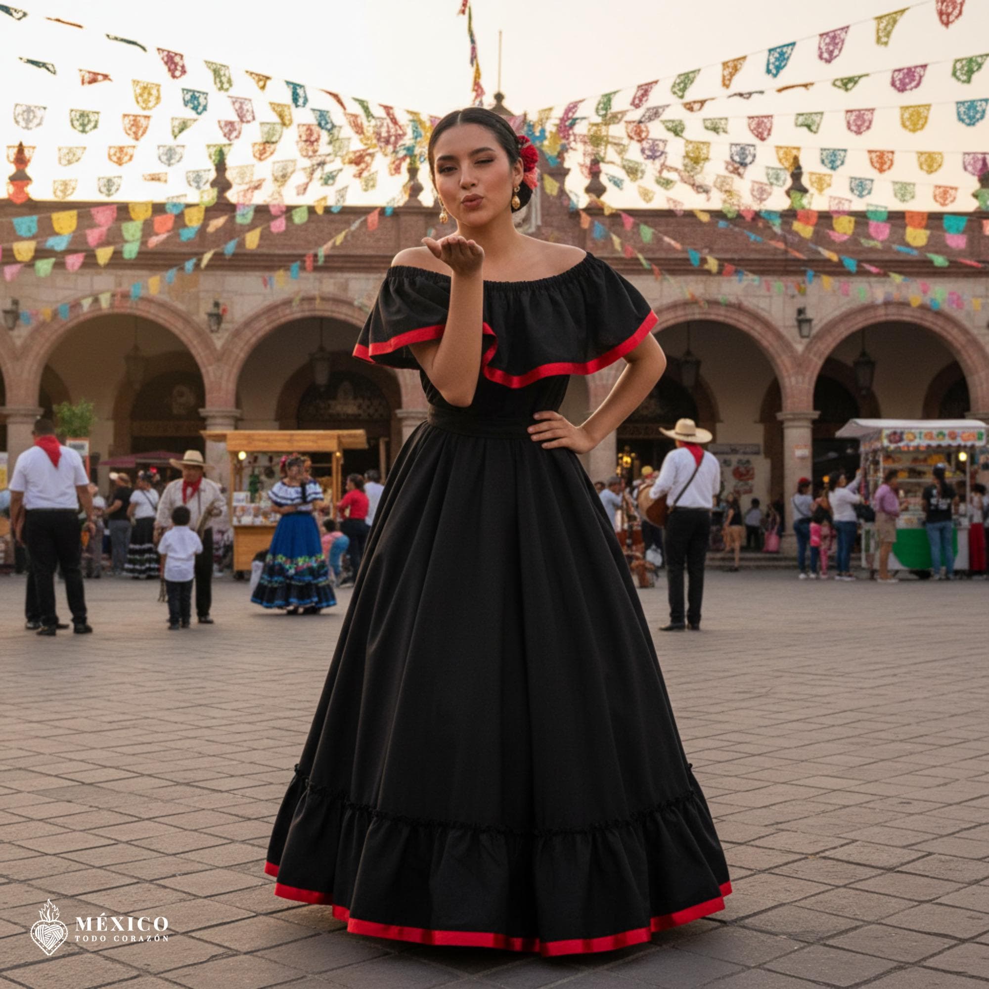 red and black mexican dress Black Red Mexican Quinceanera Dresses Sweetheart Floral Applique Embroidery