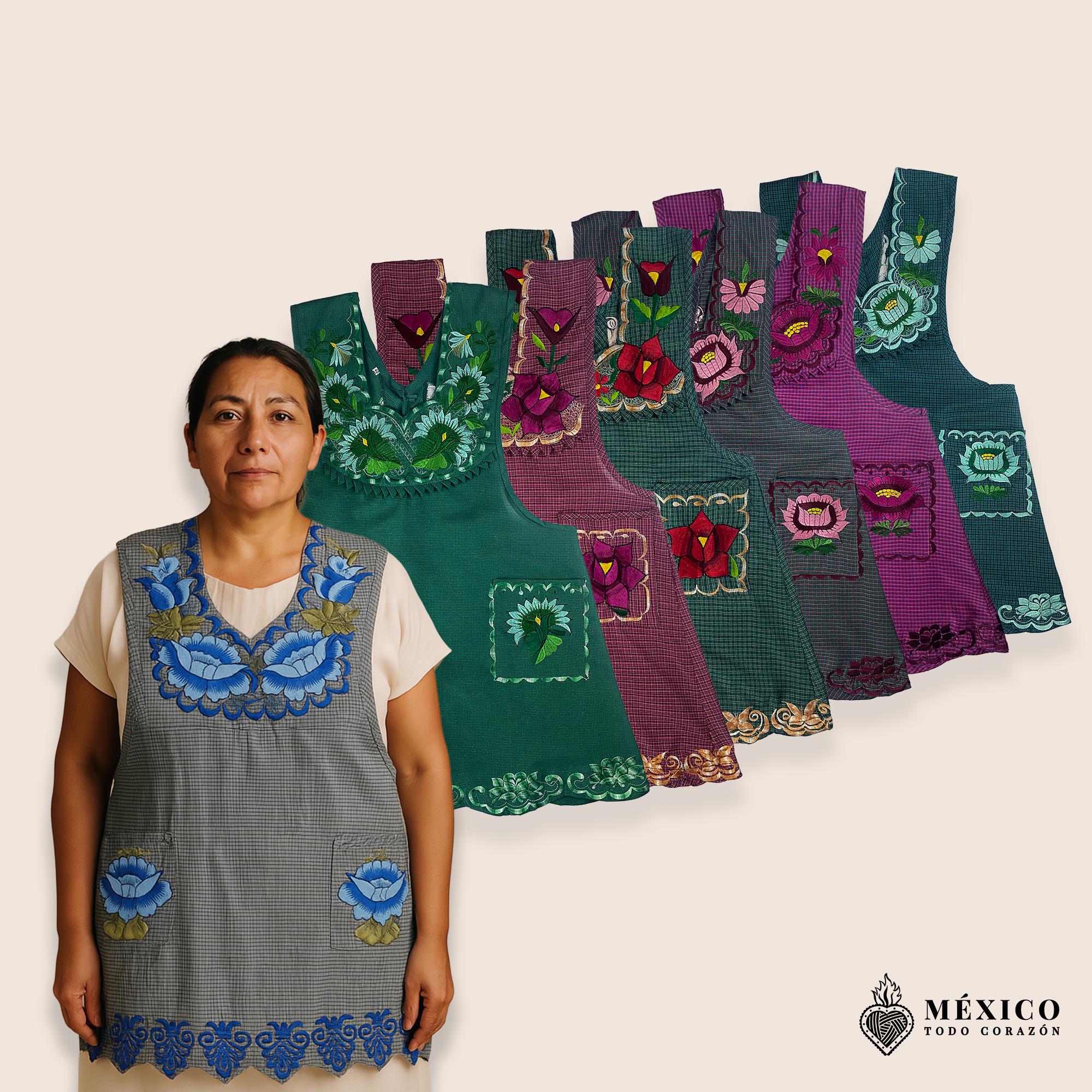 花柄刺繍の伝統的エプロン 伝統的なメキシコ刺繍エプロン | スタンダードコレクション | ユニーク