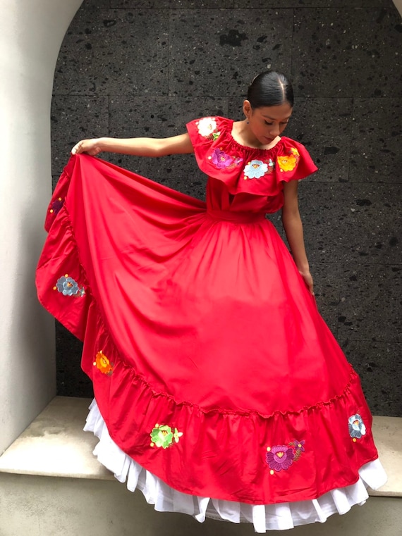 mexican christmas dress Handmade Red Mexican Dress With Top: Boho Coco Party Costume