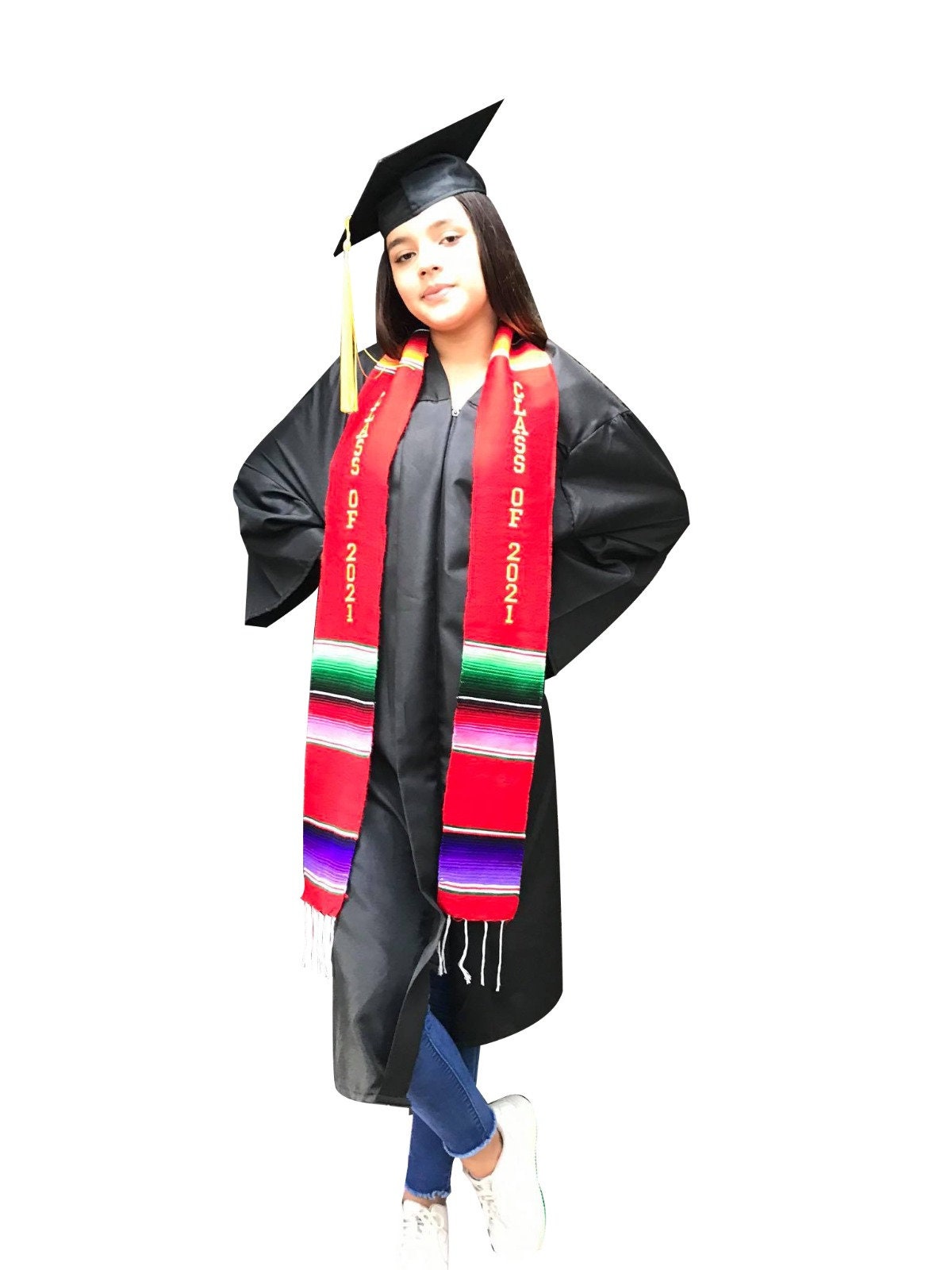 Mexikanische Abschluss-Schärpe 'Class Of 2025' – Bunt Gestreift Mit Blumenmustern, Perfekt Als Geschenk, Foto-Requisite & Partydeko Für Die Graduation