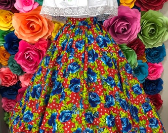 Flowered  Mexican  practice skirt 2 circle  5 de mayo day of the dead coco theme party  Frida Khalo inspired