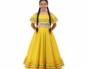黄色のメキシコハリスコドレスセット - 女性用ハンドメイドの伝統的な