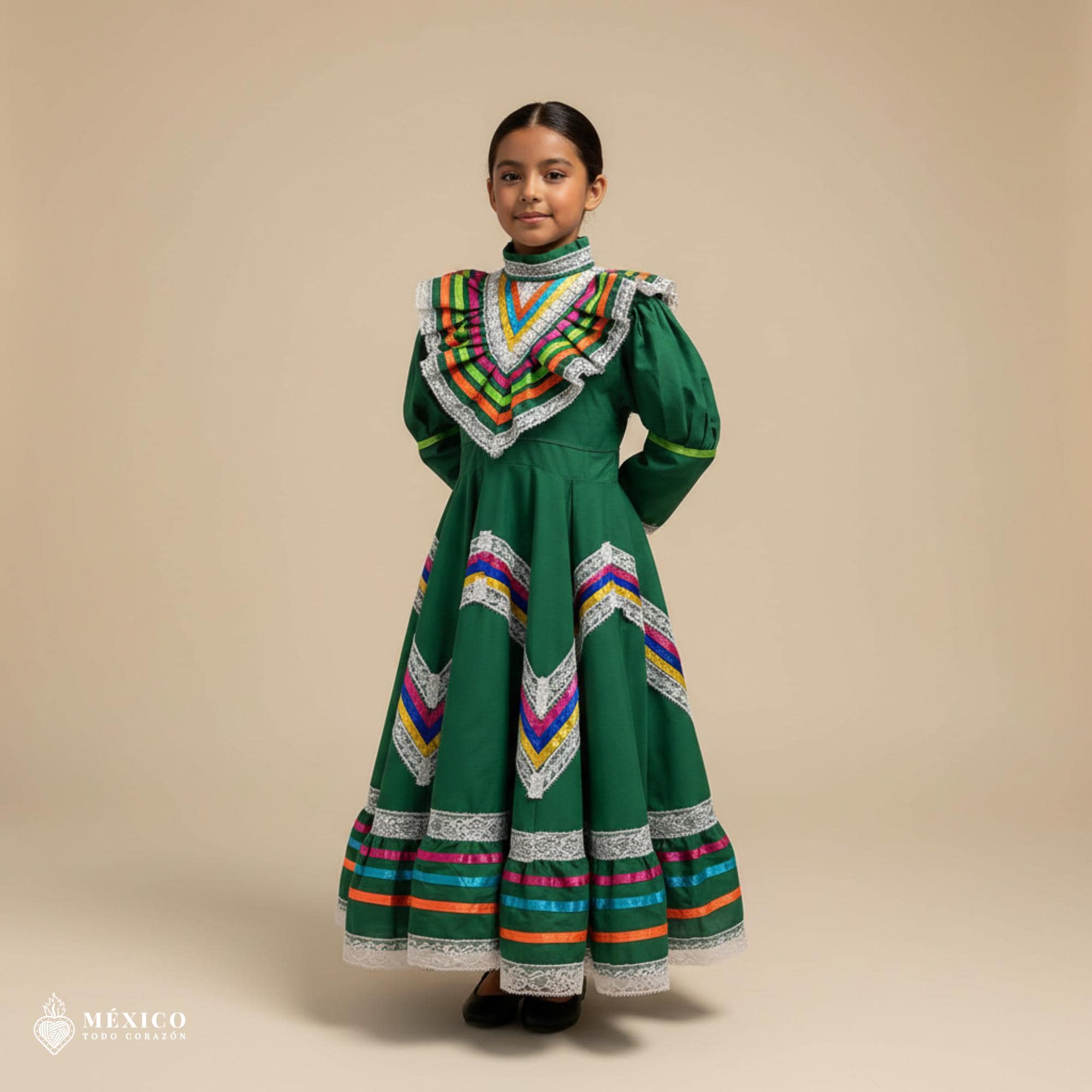 Green Traditional Jalisco One-Piece Dress - Mexican Folklore Wear (Size 6) Green Traditional Jalisco One-Piece Dress - Mexican Folklore Wear (Size 6)