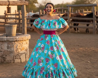 open lace back dress Fiesta Printed Blue Dress  Cielito Lindo