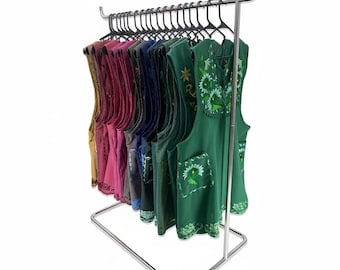 花柄刺繍のメキシカンウーマンエプロン：XS ブルー キッチンデランタル