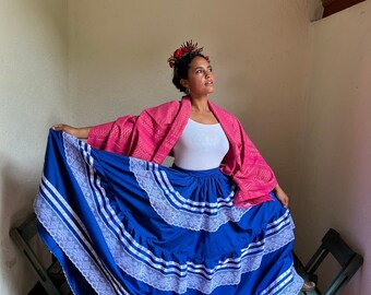 Mexican China Oaxaca Black Frida Kahlo style-womans mexican boho coco theme party  day of the dead SKIRT ONLY Guelagueza costume 96.5cm