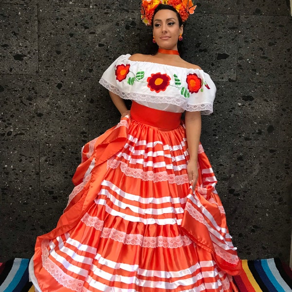 Mexicano China Oaxaca Orange style-womans mexicano boho coco fiesta temática día de los muertos FALDA SÓLO disfraz de Guelagueza 38.5 inche