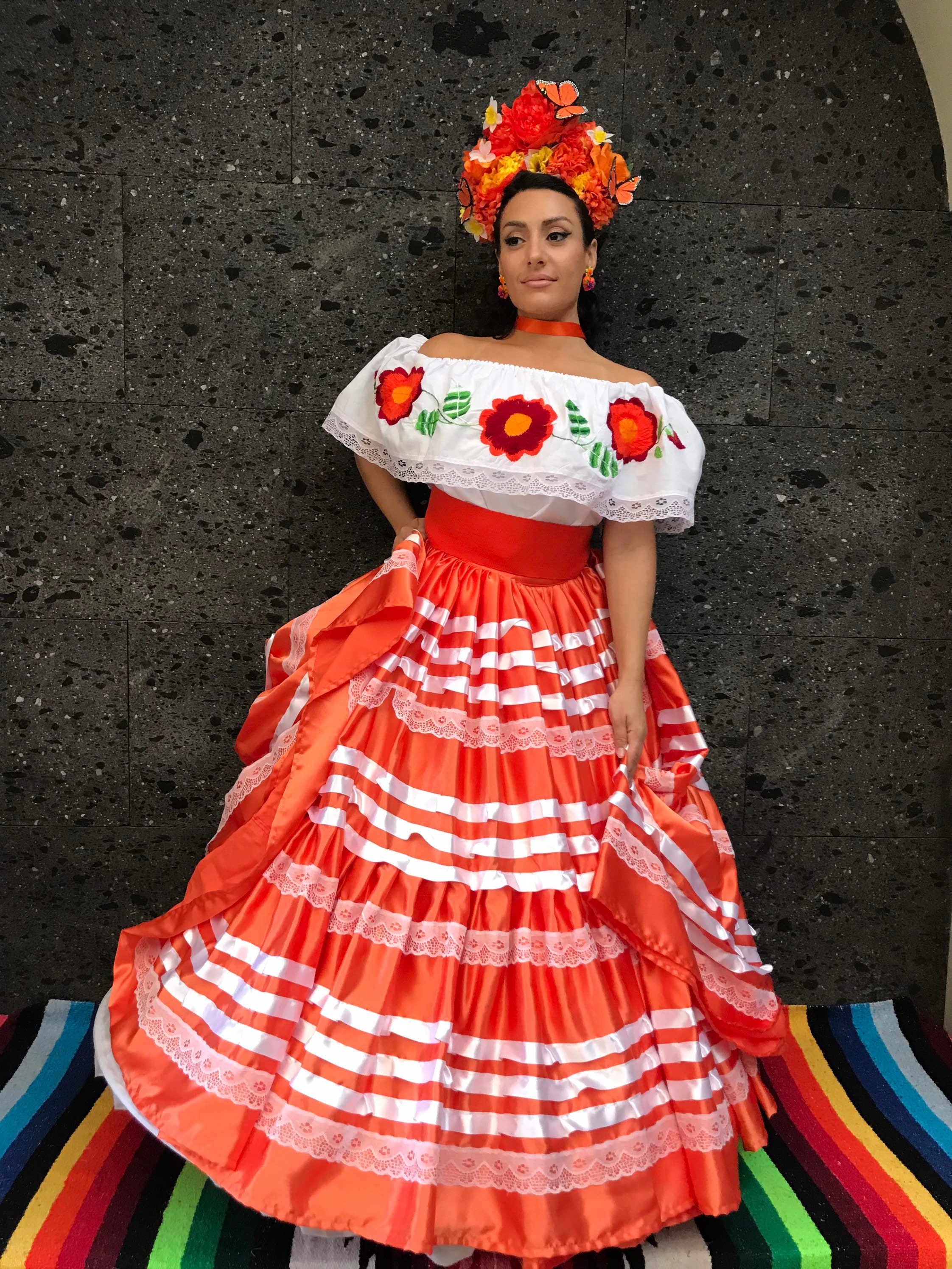 Messicano Cina Oaxaca Orange style-donna messicana boho coco festa a tema  giorno dei morti GONNA SOLO costume Guelagueza 38,5 pollici -  Italia