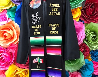 Class of 2024 Mexican graduation sarapeZarape sash Virgen of Guadalupe flowers zarape sash sarape graduation gift personalized embroidered