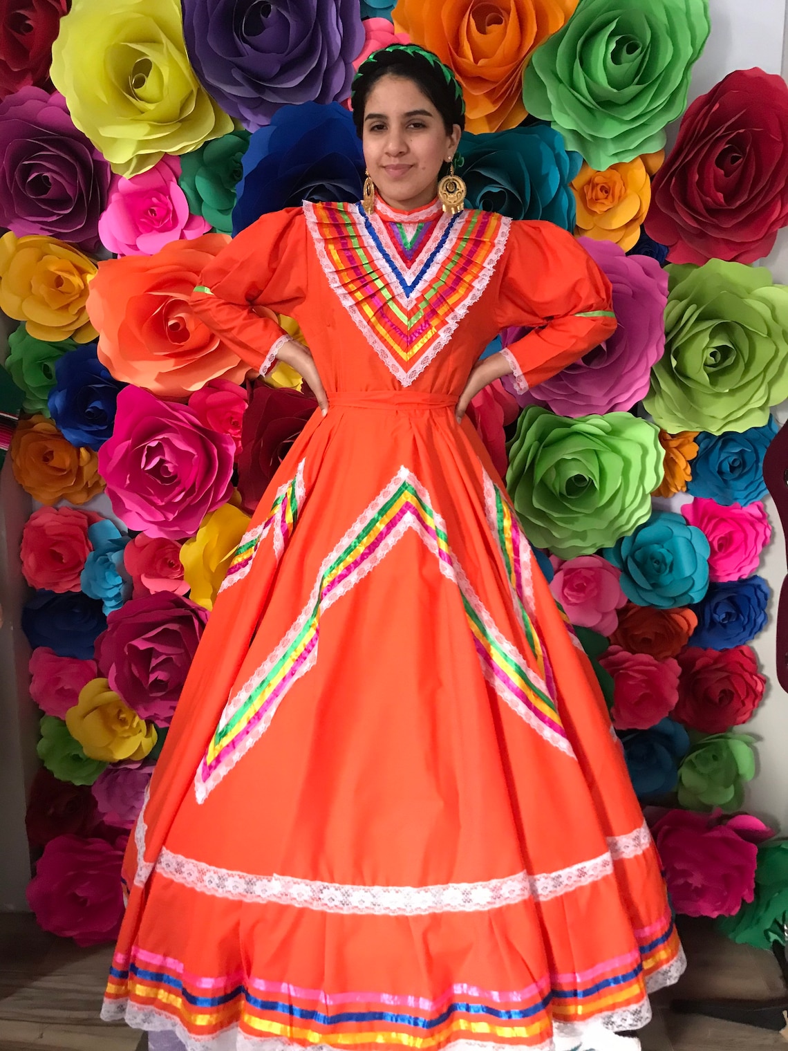 Mexican Dress Size 16 Orange Teenager JALISCO Day of the Dead - Etsy