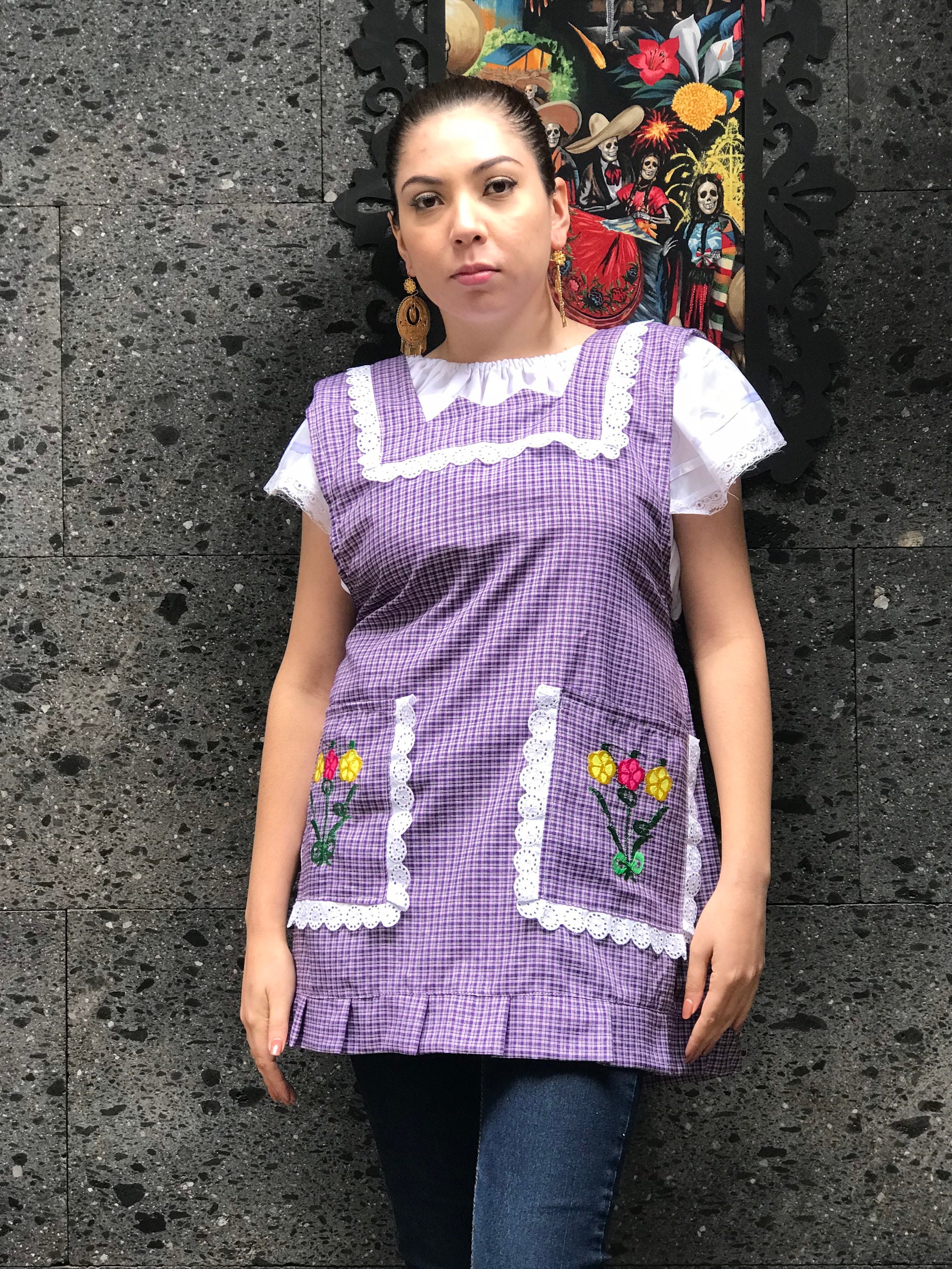 Delantal bordado mexicano para mujer cocina, cocina multicolor -  España