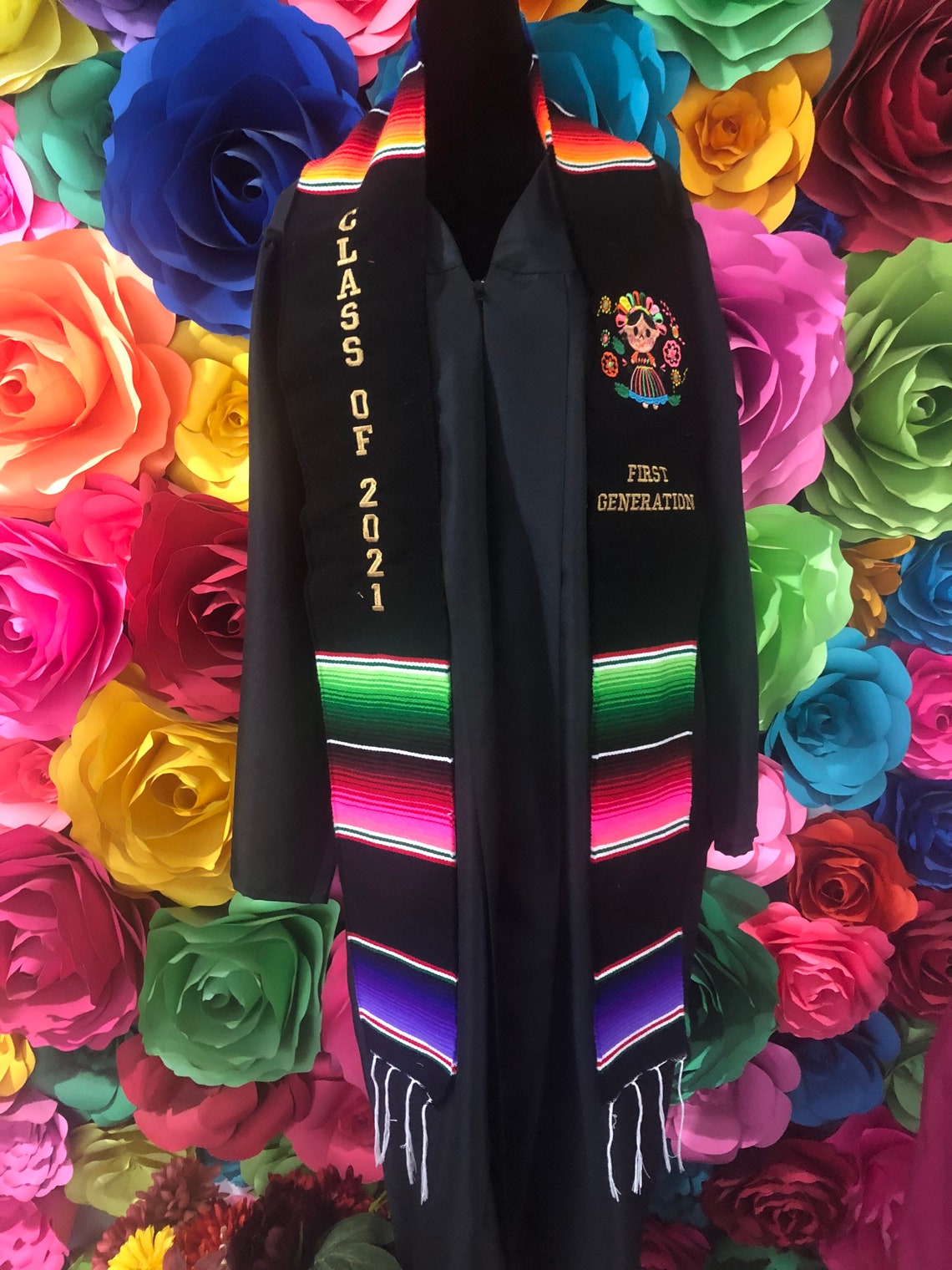 Graduation Mexican Sash Stole Class of 2021 Black Gold Letters Etsy