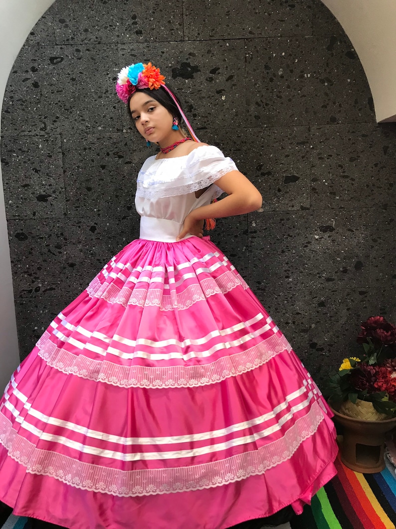 Mexican womans SKIRT ONLY China Oaxaca Pink Frida Kahlo style-womans mexican boho coco theme party day of the dead Guelaguetza style 100cm
