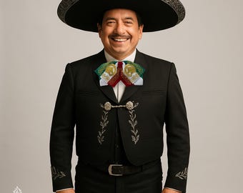 Tricolor Mexican Charro Moño: Gold Horse & Horseshoe Embroidery