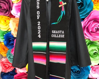 Class of 2024 Mexican graduation sarapeZarape sash Virgen of Guadalupe flowers zarape sash sarape graduation gift personalized embroidered