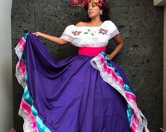 メキシコ ハリスコ ドレス 女性 サイズ XL-1XL ダブル サークル リボン
