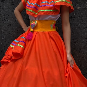 Mexican Jalisco dress with top Handmade Beautiful style- womans mexican boho coco theme party  day of the dead fiesta 90CM Dark