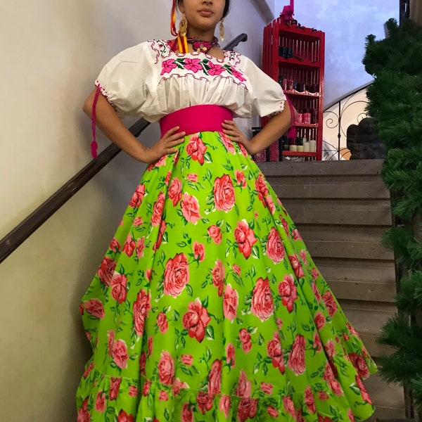 FALDA de mujer mexicana solo un tamaño SE ADAPTA a todo el día de los muertos noche de muertos fiesta temática de coco falda floral falda boho hippi 100 CM