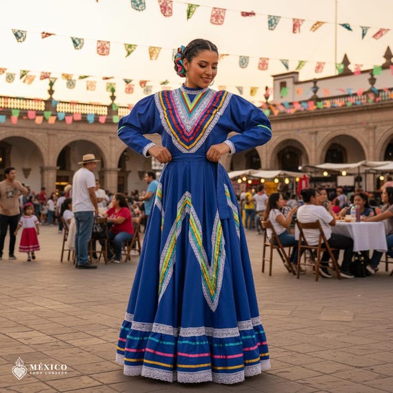 blue folklore dress Royal Traditional Jalisco One-Piece size:3X Fall wedding guest How to print the Love Quinn Edit: Captivating