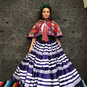 Mexican China Oaxaca Purple style-womans mexican boho coco theme party  day of the dead SKIRT ONLY Guelagueza costume 38 inche