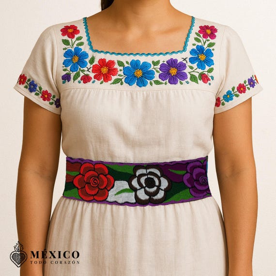 Handwoven Mexican Faja Belt: Colorful Floral Waist Tie - Etsy display picture 1