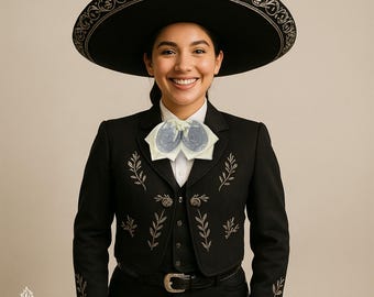 Embroidered Charro Moño: Beige Mexican Mariachi Bow Tie