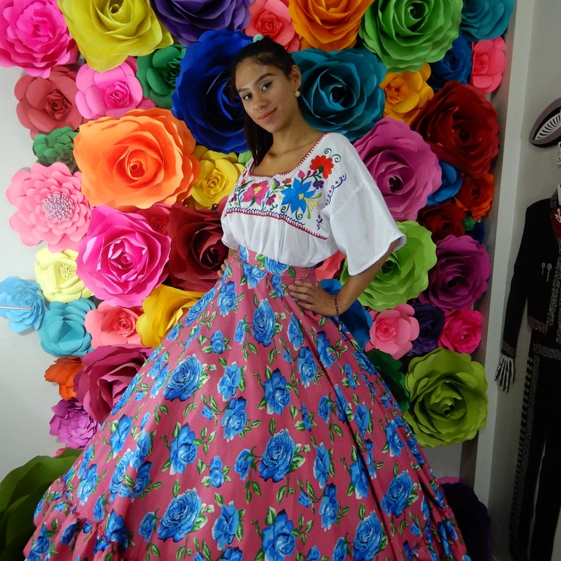 Frida Kahlo style Beautiful Mexican Black dress with top Handmade womans mexican boho coco theme party day of the dead costume 100CM
