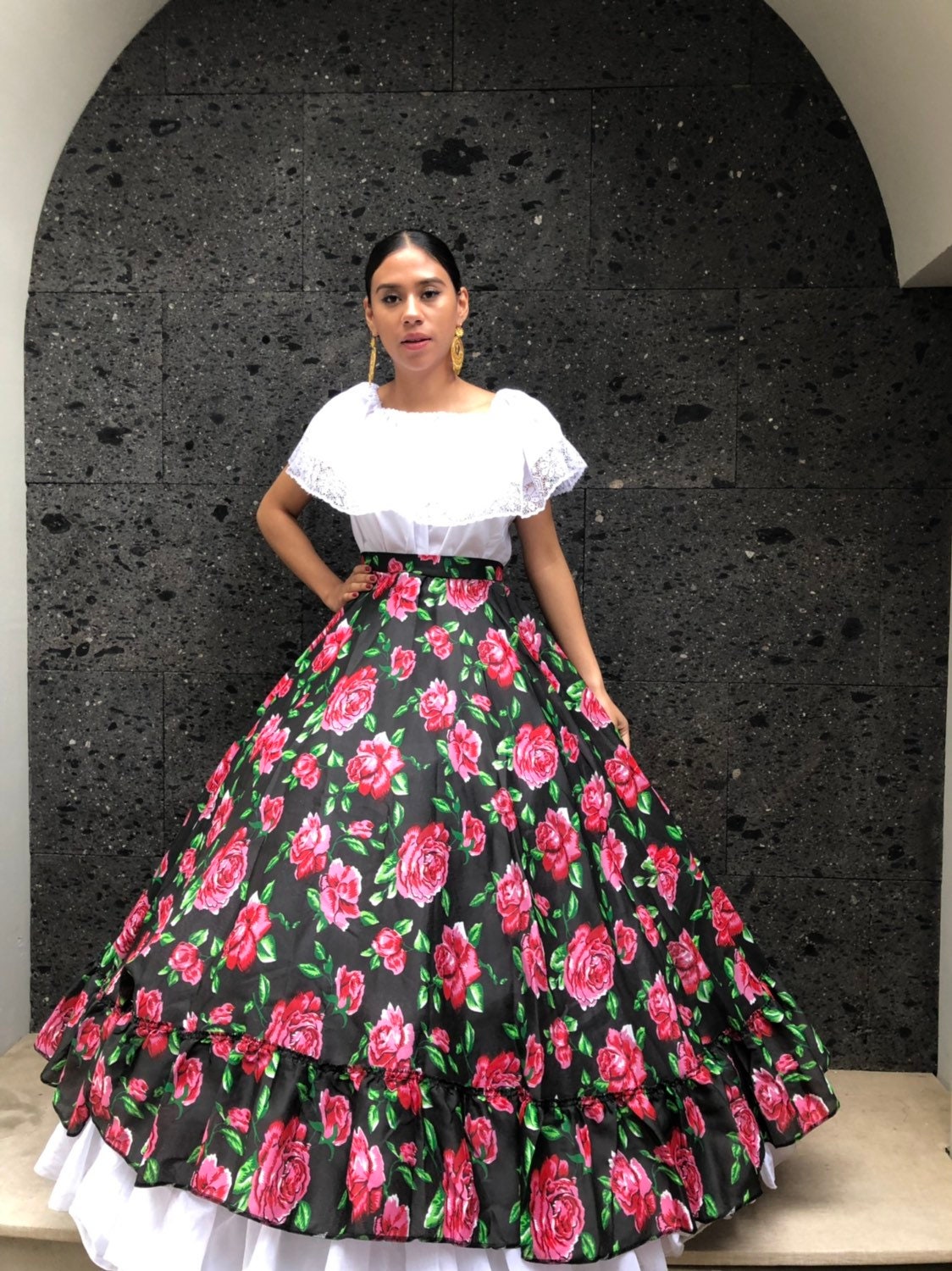 Falda Floreada Negro un práctica Etsy España