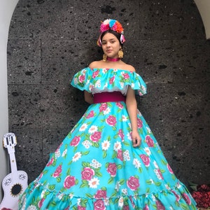 Vestido mexicano con top falda hecha a mano -mujer mexicana boho coco tema fiesta día de los muertos traje 100cm