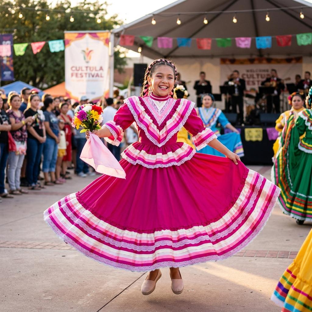 Red Mexican Jalisco Dress: Folklorico Dance Outfit, Size 6