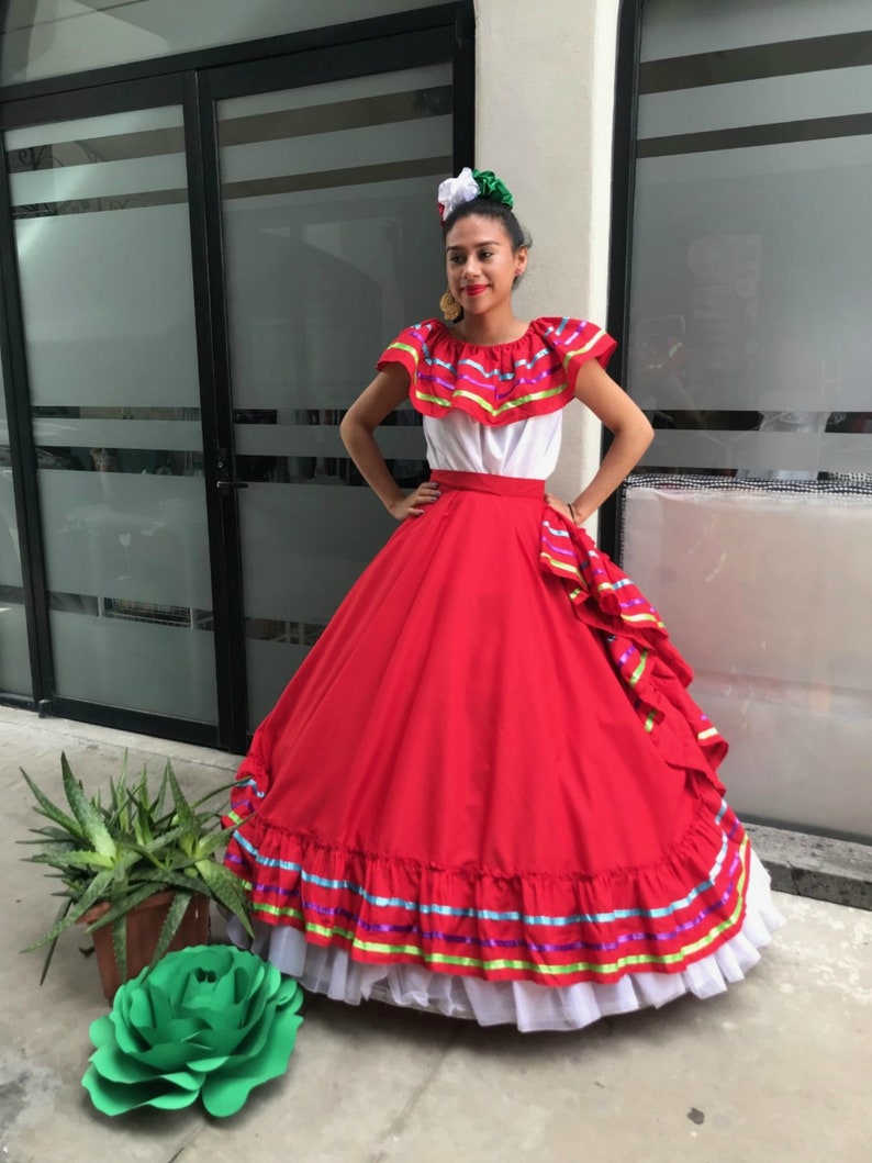 Mexican red dress with top Handmade Beautiful Frida Kahlo | Etsy