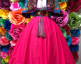 Mexican SKIRT Fiusha  Handmade- Beautiful style- womans  mexican boho coco theme party  day of the dead SKIRT ONLY 100CM