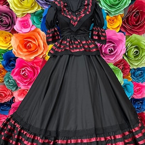 Black  DOUBLE SKIRT only Mexican practice  skirt 5 de mayo day of the dead coco theme party 100 cm Frida Khalo inspired folkloric dance