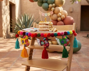 Guirnalda de borlas decorativas mexicanas hechas a mano, 26 pulgadas, flecos de 3 pulgadas x 2