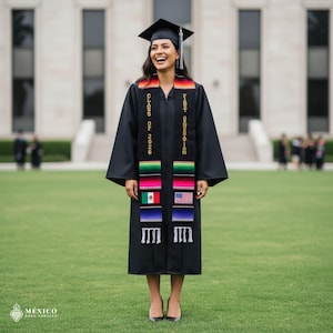 Mexican Graduation Stole Class of 2026 & First Generation Mexican and USA Flags
