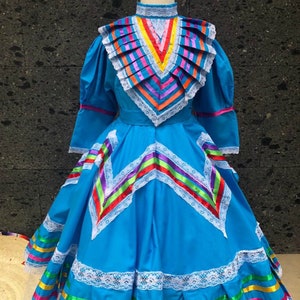 メキシコのハリスコドレスライトブルーサイズ10の見事なキッズ-美しいスタイル-ベビーメキシコボヘミアンヒッピーベビーフラワーチャイルドカラー