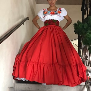 Mexican Red Double skirt  -womans mexican boho coco theme party  day of the dead SKIRT ONLY day of the dead costume 100cm