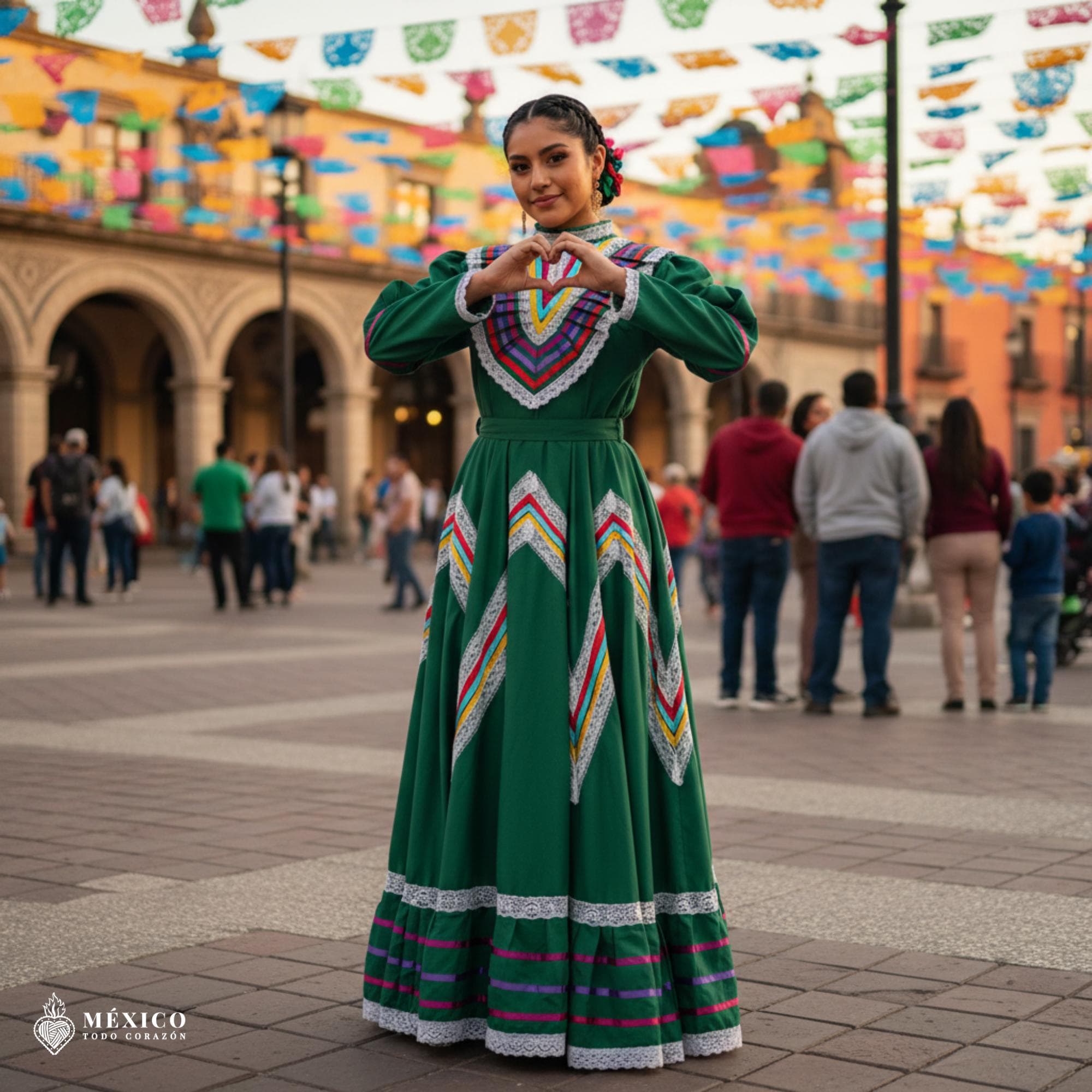 Green Traditional Jalisco One-piece Dress – Mexican Folklore Wear