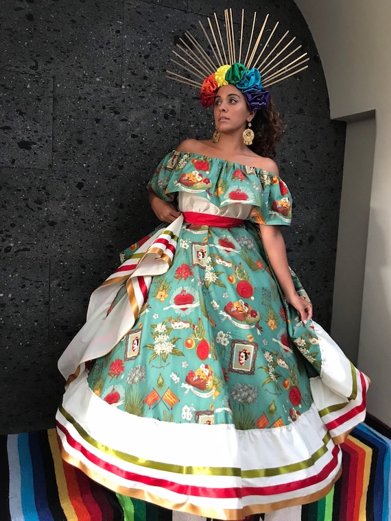Mexican Dress With Top Handmade Skirt womans Mexican Boho Coco Theme Party Day of the Dead Costume 5 De Mayo Print Etsy Finland