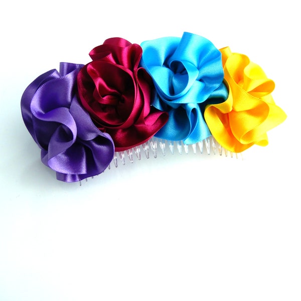 Hair bow ribbon and elastic Coco theme comb day of the dead  hair piece ribbon baby Mexican boho hippie baby flower  ponytail