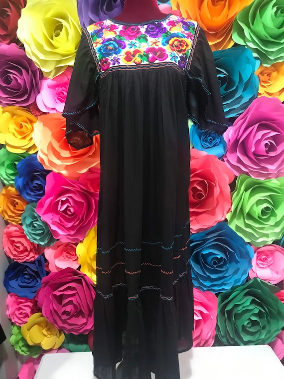 Mexican Embroidered Dress: Handmade Floral Tunic, XS-M