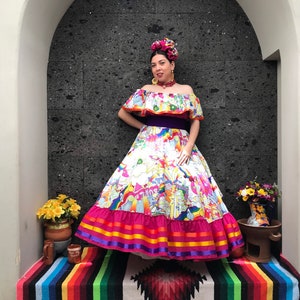 Mexican dress with top Handmade skirt - womans mexican boho coco theme party  day of the dead  costume 100cm