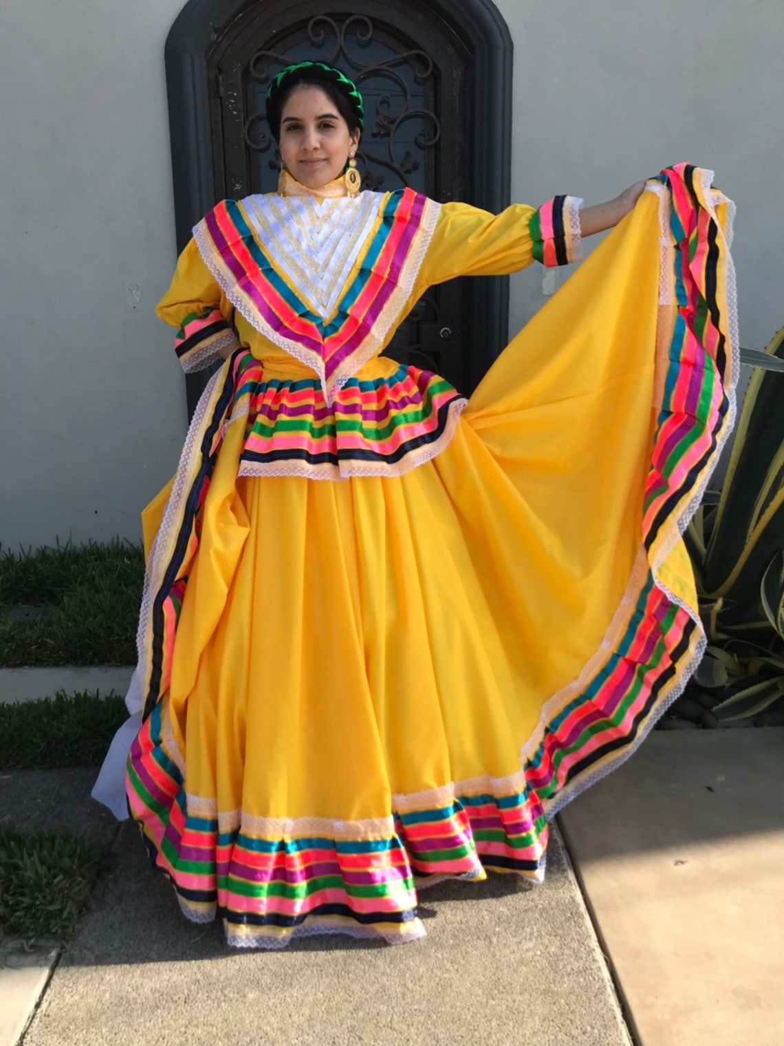Mexican Jalisco two piece Yellow dress woman size M double Etsy