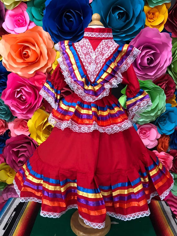 Red Jalisco Dress: Mexican Folklorico 2-Piece Set, Size