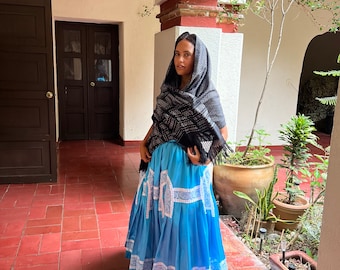 Mexican China Poblana Blue Frida Kahlo style-womans mexican boho coco theme party  day of the dead SKIRT ONLY Guelagueza costume 96.5cm