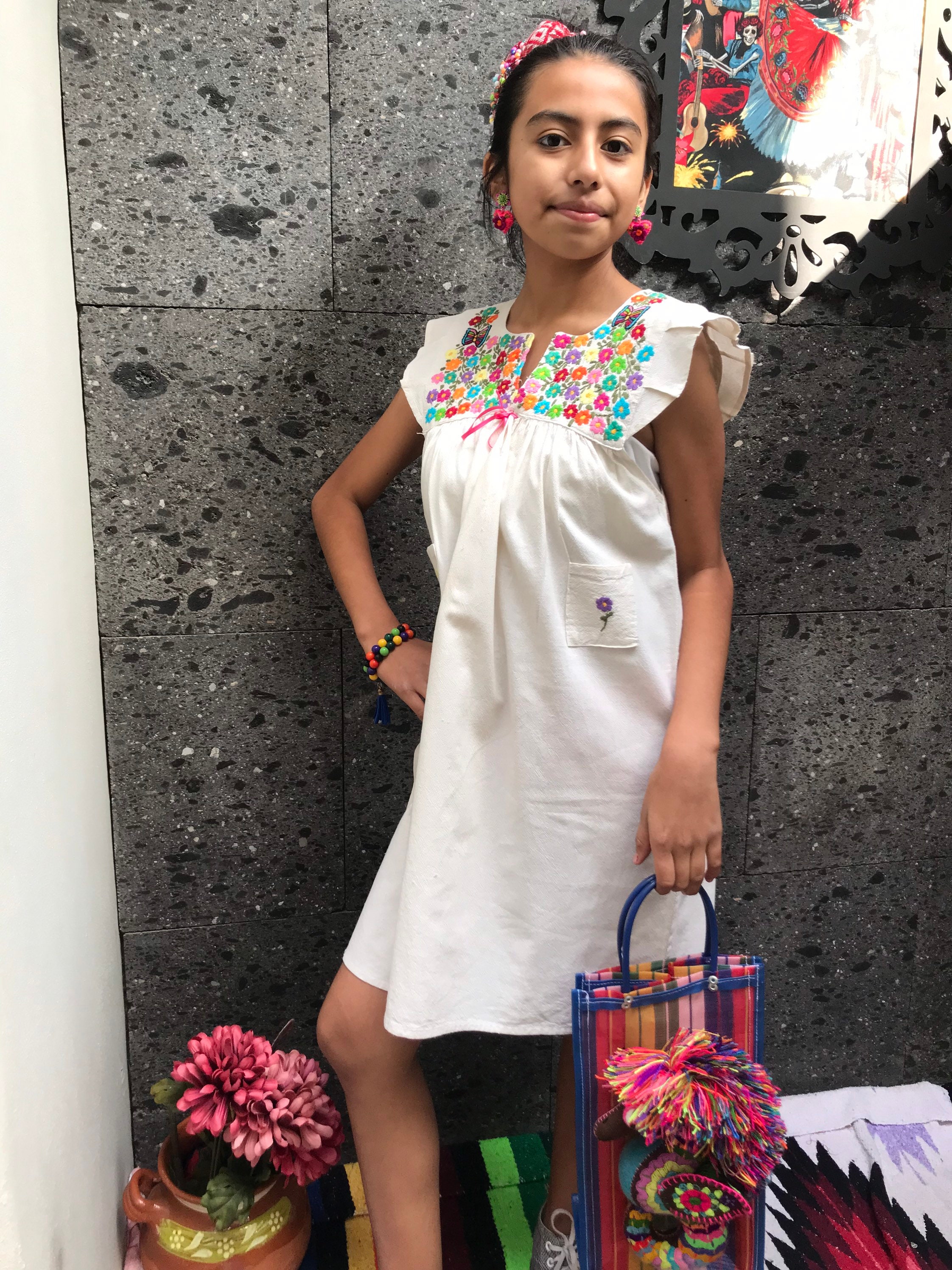 Rj00373 Vestido De Blanco Bordado Para Infantil Artesanal Chiapas Proveedor Mayorista |
