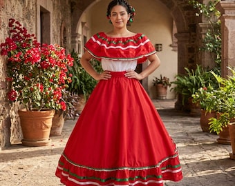 メキシコのドレス‼️ 伝統的なメキシコ刺繍の花柄ドレスセット - ハンドメイドツーピース