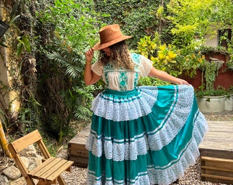 Mexican China Oaxaca Black Frida Kahlo style-womans mexican boho coco theme party  day of the dead SKIRT ONLY Guelagueza costume 96.5cm